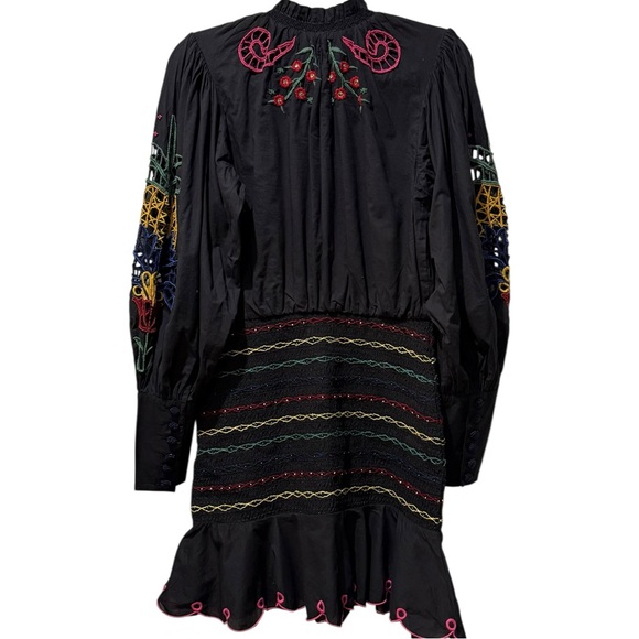 Farm Rio Tropical Tapestry Embroidered Smocked Puff Sleeve Mini Dress S $375 - Picture 6 of 12